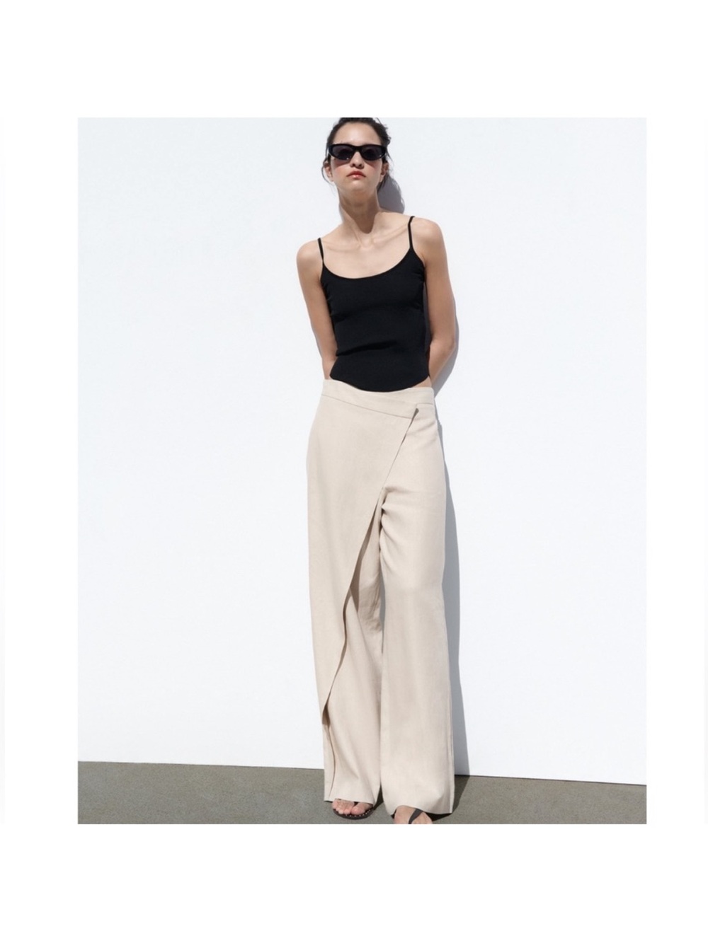 Zara Wide Leg Linen Blend Pants in Light Beige